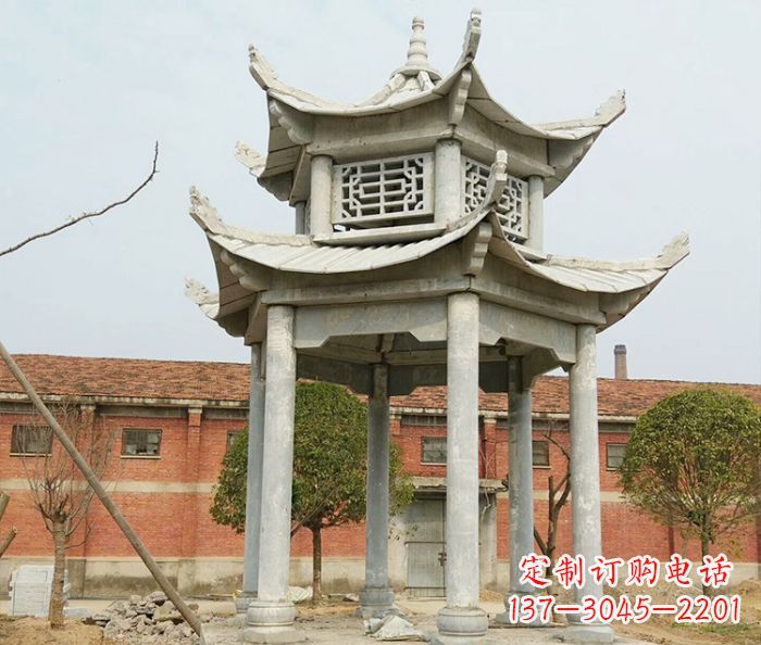 海南园林仿古双层石雕凉亭 (2)