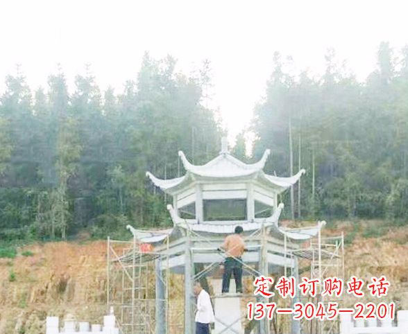 海南园林仿古双层石凉亭景观石雕 (2)
