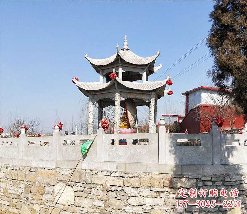 海南园林仿古双层石凉亭景观石雕 (3)
