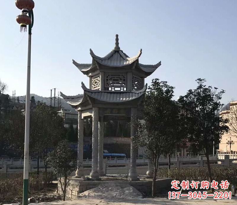海南园林仿古双层石凉亭景观石雕 (4)