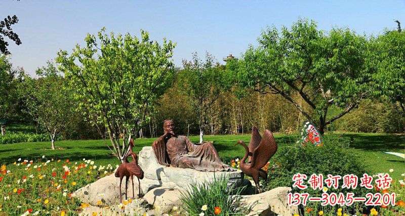 海南园林古代人物仙鹤景观铜雕