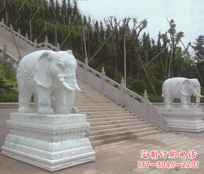 海南园林汉白玉大象景观石雕