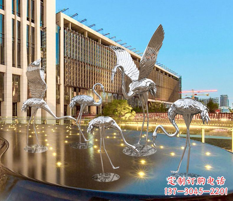 海南园林火烈鸟不锈钢雕塑