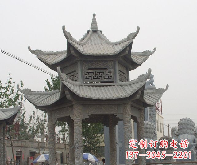 海南园林景观仿古石雕凉亭 (2)