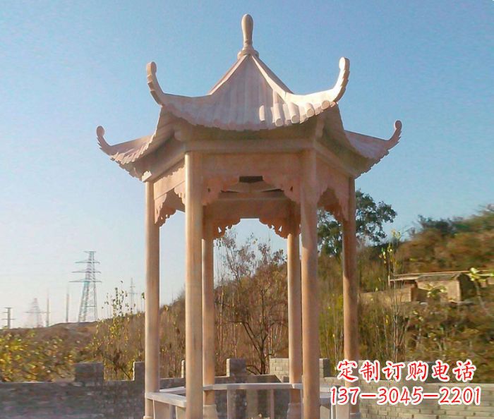 海南园林景观晚霞红单层石雕凉亭