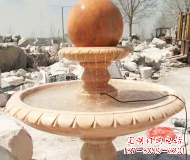 海南园林景观晚霞红风水球喷泉石雕 (3)