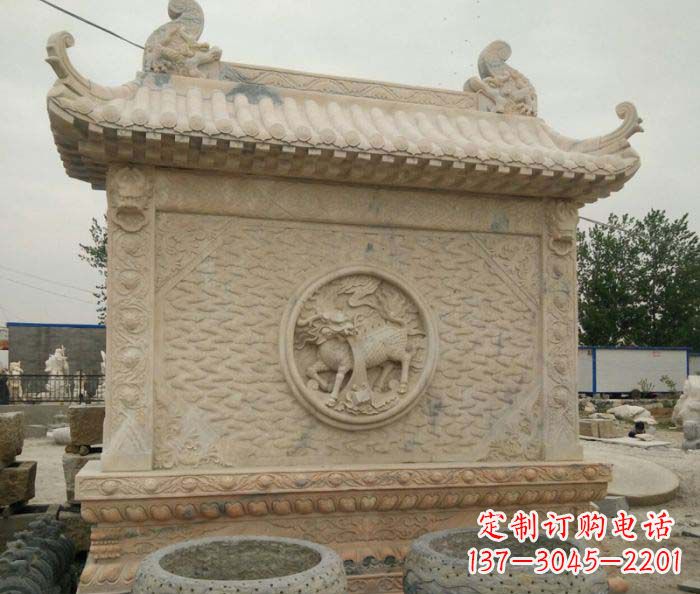 海南园林景观晚霞红石雕影壁