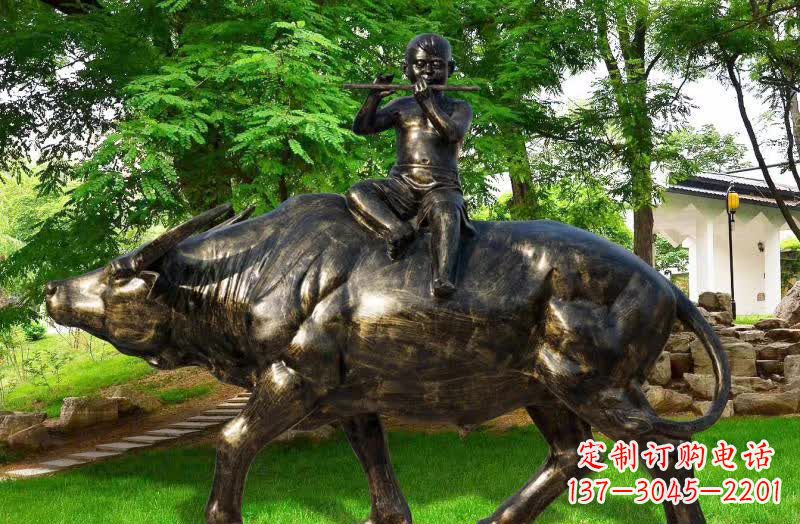 海南园林牧童骑牛铜雕