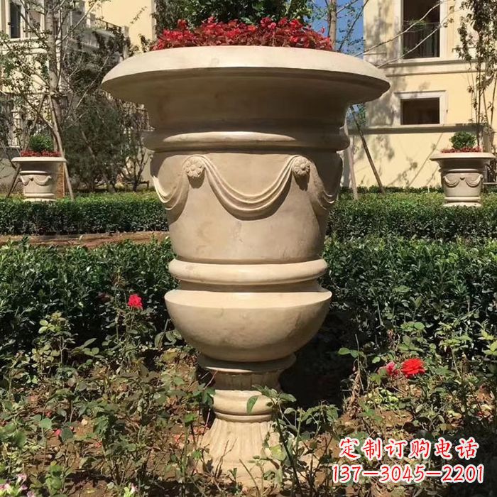 海南园林砂岩石雕花盆
