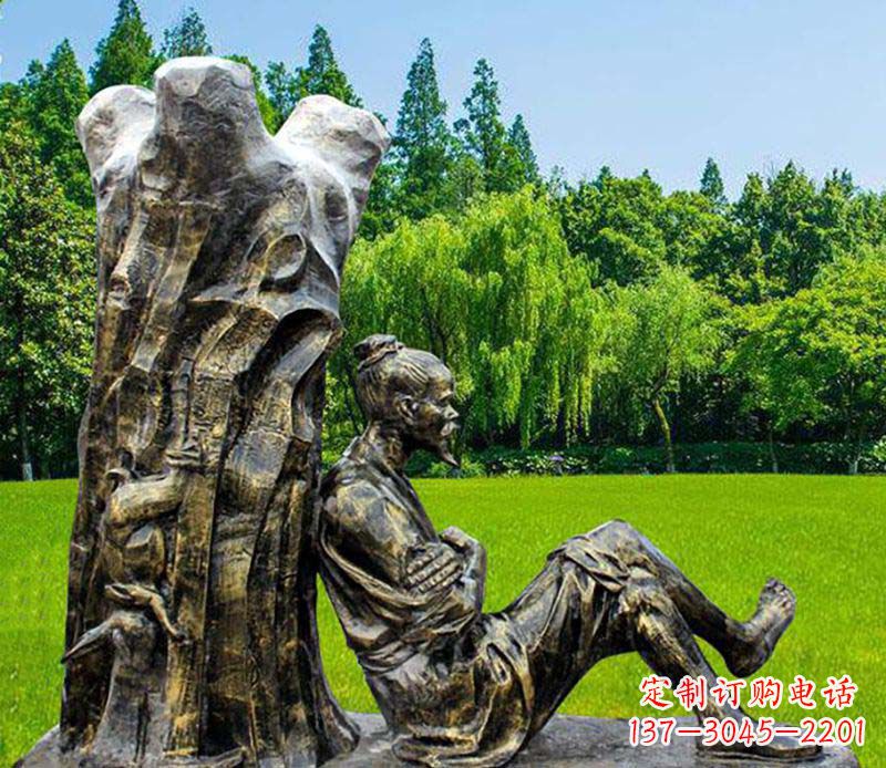 海南园林守株待兔典故人物铜雕