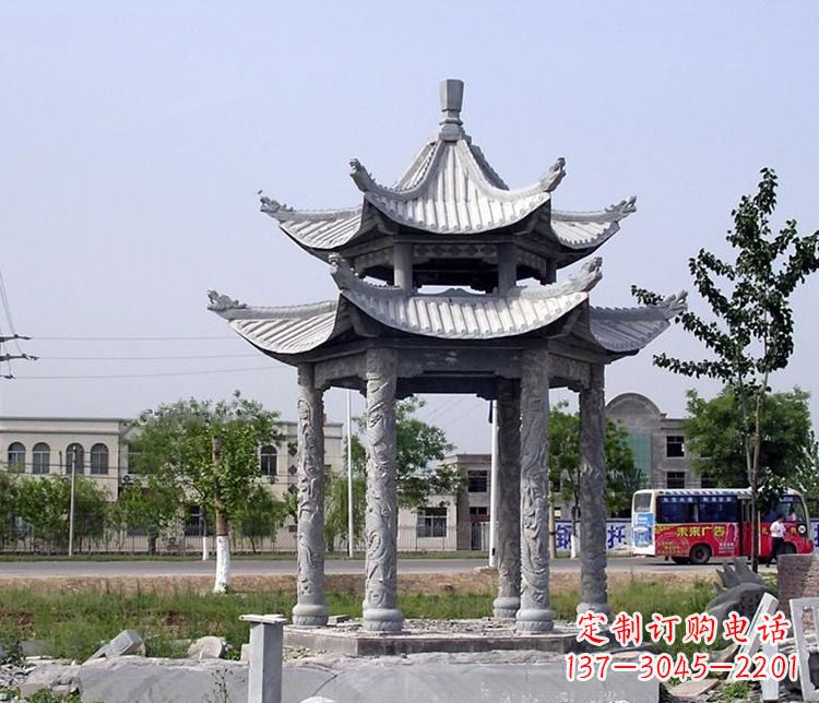 海南园林双层仿古凉亭石雕