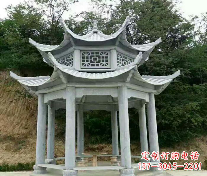海南园林双层凉亭石雕 (2)