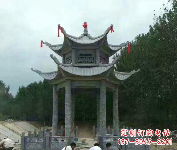 海南园林双层凉亭石雕 (3)