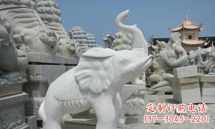 海南招财动物汉白玉长鼻小象石雕