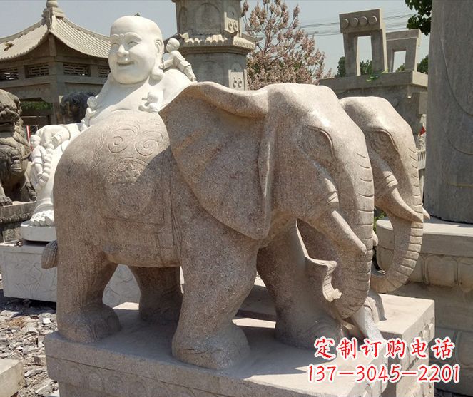 海南招财晚霞红大象石雕 (2)