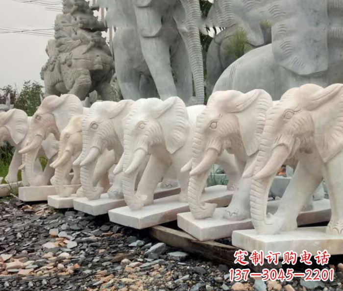 海南招财晚霞红大象石雕 (3)