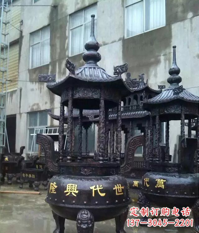 海南铸铜寺庙香炉铜雕 (3)
