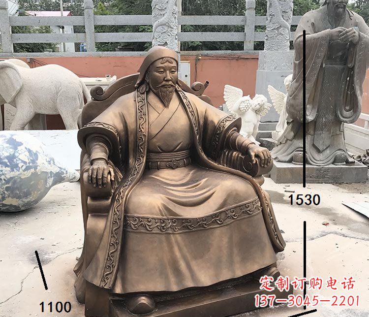 海南坐式成吉思汗铜雕 (2)